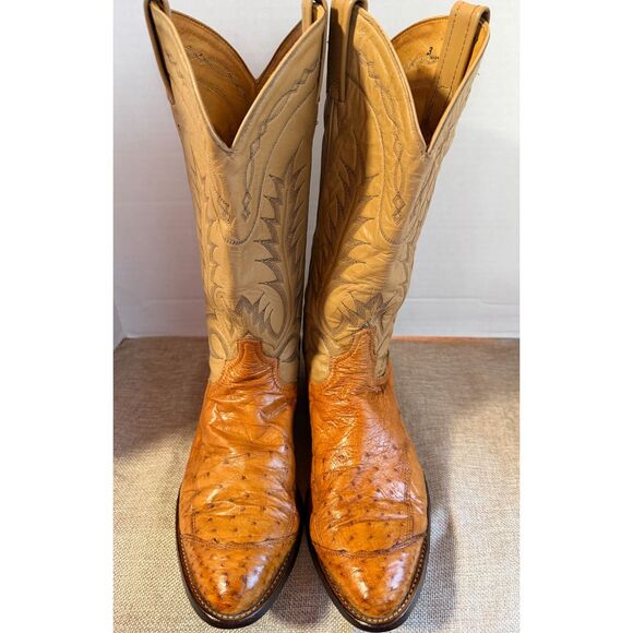 Tony Lama Full Quill Ostrich Cowboy Boots 9.5D Cognac Leather Western USA Made - Picture 2 of 10